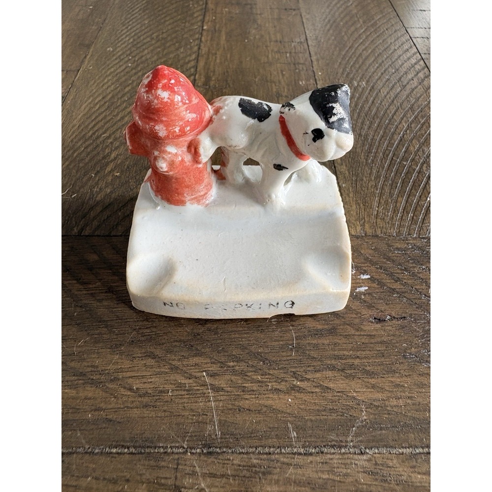 VTG Bull Dog Puppy Peeing On Fire‎ Hydrant Ceramic Ashtray JAPAN "No Parking"